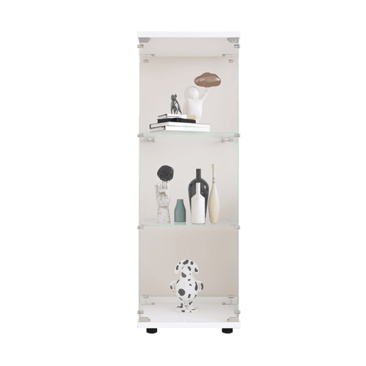 Armário expositor em vidro com três níveis, ideal para salas de estar, quartos ou escritórios. Móvel de chão (independente). Branco
