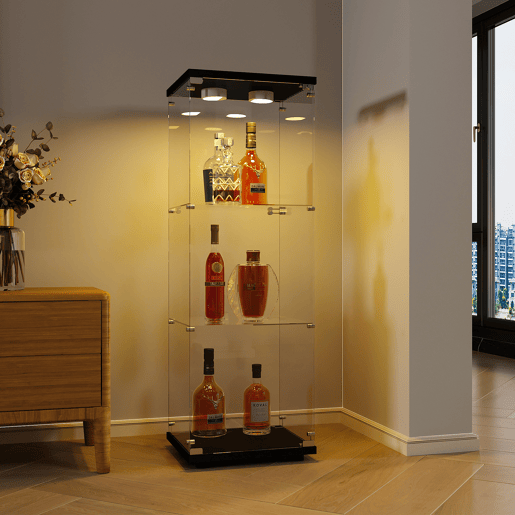 Vitrine de vidro de três camadas, iluminação LED, armário de vidro Vitrine de vidro de três camadas, iluminação LED, armário de vidro
