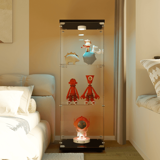 Vitrine de vidro de três camadas, iluminação LED, armário de vidro Vitrine de vidro de três camadas, iluminação LED, armário de vidro
