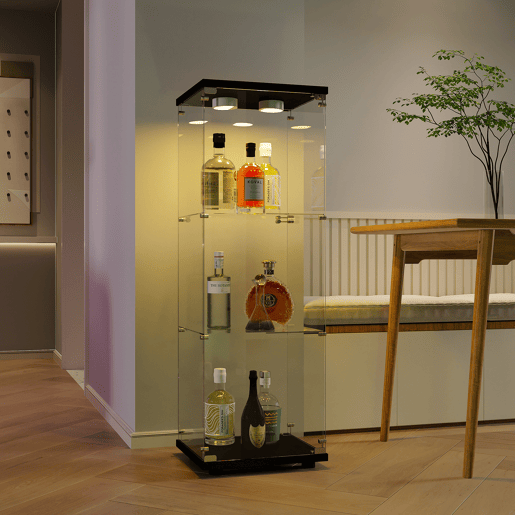 Vitrine de vidro de três camadas, iluminação LED, armário de vidro Vitrine de vidro de três camadas, iluminação LED, armário de vidro