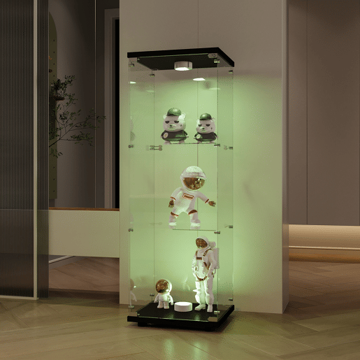 Vitrine de vidro de três camadas, iluminação LED, armário de vidro Vitrine de vidro de três camadas, iluminação LED, armário de vidro
