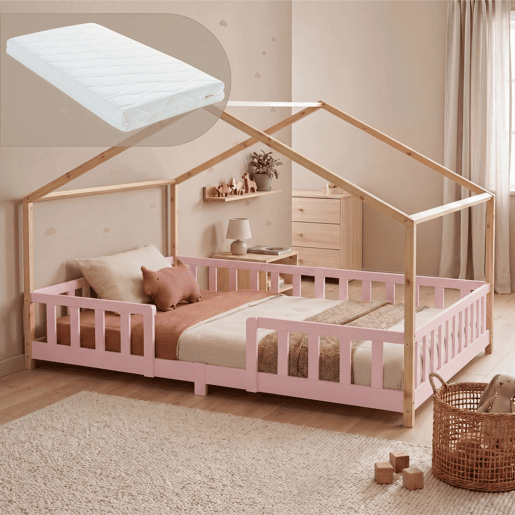 Cama de criança Treviolo forma de casa pinho + colchón 120x200 cm - Rosa Natural en.casa Cama de criança Treviolo forma de casa pinho + colchón 120x200 cm - Rosa Natural en.casa
