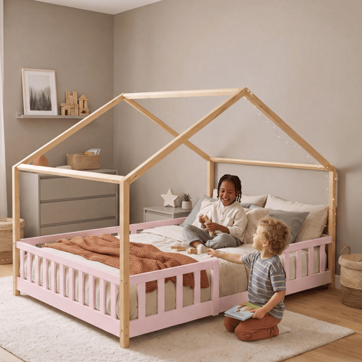Cama de criança Treviolo forma de casa pinho + colchón 120x200 cm - Rosa Natural en.casa Cama de criança Treviolo forma de casa pinho + colchón 120x200 cm - Rosa Natural en.casa