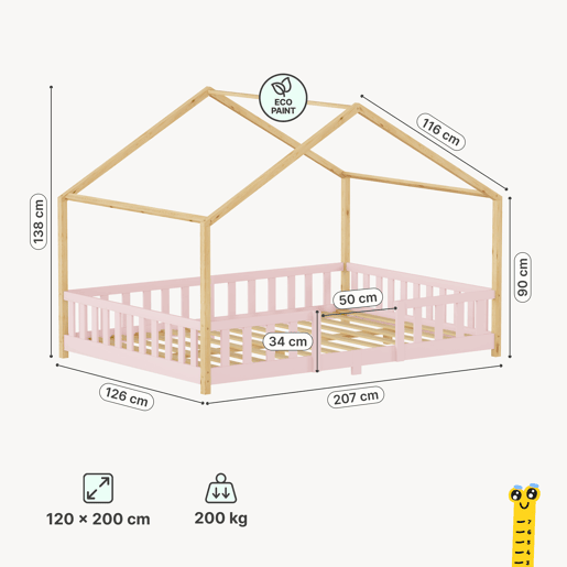 Cama de criança Treviolo forma de casa pinho + colchón 120x200 cm - Rosa Natural en.casa Cama de criança Treviolo forma de casa pinho + colchón 120x200 cm - Rosa Natural en.casa