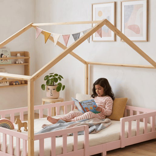 Cama de criança Treviolo forma de casa pinho + colchón 120x200 cm - Rosa Natural en.casa Cama de criança Treviolo forma de casa pinho + colchón 120x200 cm - Rosa Natural en.casa