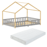 Cama de criança Treviolo forma de casa pinho + colchón 140x200 cm - Cinzento claro  Natural en.casa