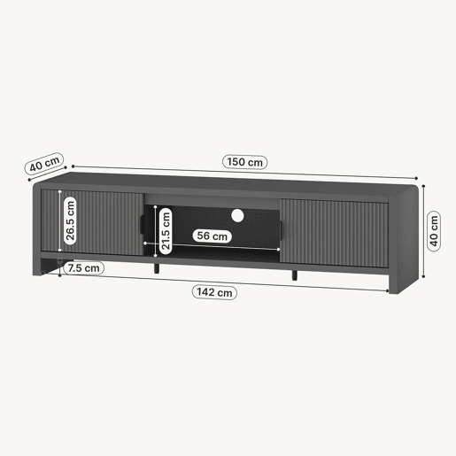 Armário para televisão Lukkodso 3 compartimentos 150x40x40 cm Cinzento en.casa Armário para televisão Lukkodso 3 compartimentos 150x40x40 cm Cinzento en.casa