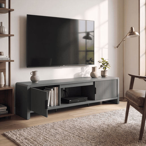 Armário para televisão Lukkodso 3 compartimentos 150x40x40 cm Cinzento en.casa Armário para televisão Lukkodso 3 compartimentos 150x40x40 cm Cinzento en.casa