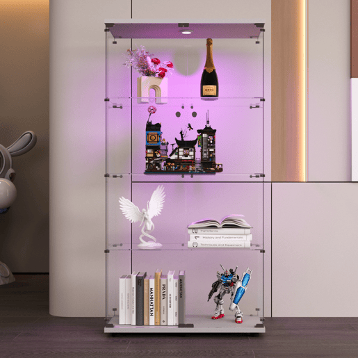 A vitrine de vidro com porta dupla é equipada com iluminação LED e é ideal para exibir vinhos finos e objetos de coleção possui um acabamento branco brilhante