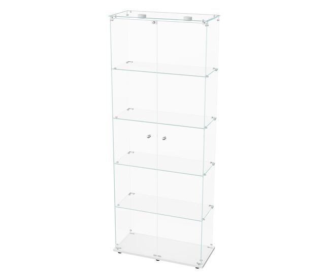 Vitrina de cristal de 5 niveles con iluminación led, 78,5 × 34,5 × 186,5 cm, adecuada para la sala de estar y el dormitorio