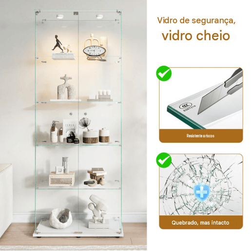 Vitrine em vidro com 5 níveis, LED, 78,5 × 34,5 × 186,5 cm, adequada para sala de estar e quarto Vitrine em vidro com 5 níveis, LED, 78,5 × 34,5 × 186,5 cm, adequada para sala de estar e quarto