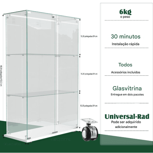 Vitrines LED, vitrines independentes, armários para colecionáveis, brancas Vitrines LED, vitrines independentes, armários para colecionáveis, brancas