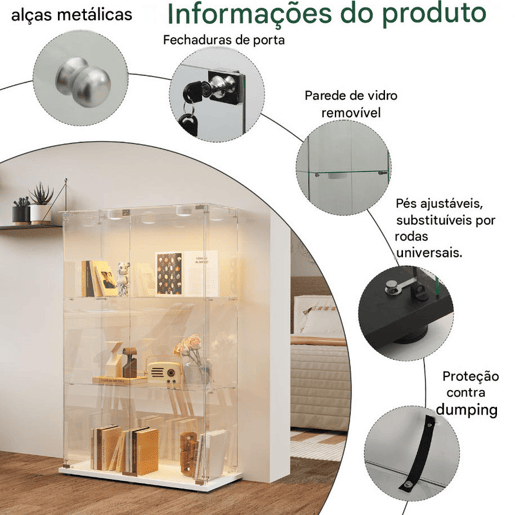 Vitrines LED, vitrines independentes, armários para colecionáveis, brancas Vitrines LED, vitrines independentes, armários para colecionáveis, brancas