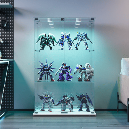 Vitrines LED, vitrines independentes, armários para colecionáveis, brancas Vitrines LED, vitrines independentes, armários para colecionáveis, brancas