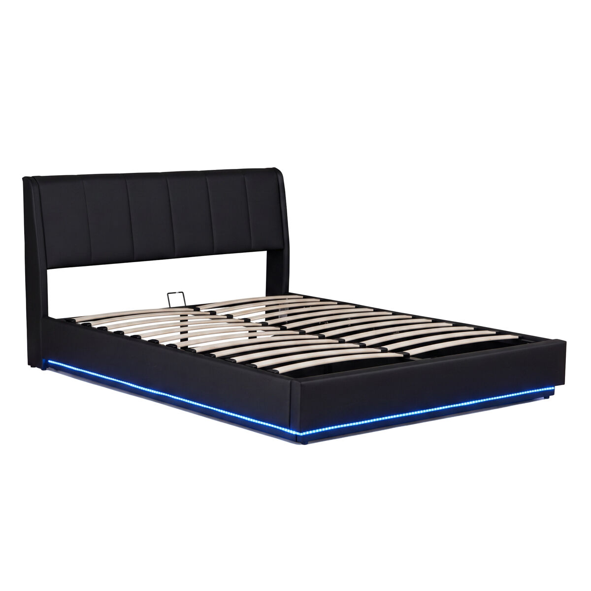 Cama tapizado led tröstiar con somier abatible polipiel 160x200cm - negro [en.casa]