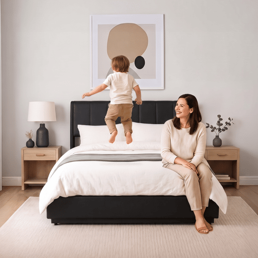 Cama estofada Tröstiar LED com base de ripas dobrável linho 160x200cm - Preto en.casa