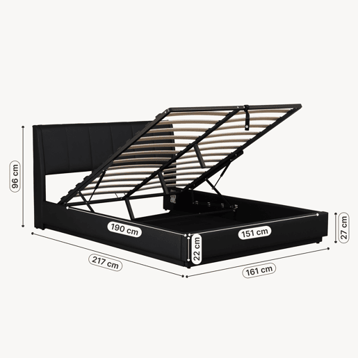 Cama estofada Tröstiar LED com base de ripas dobrável linho 160x200cm - Preto en.casa