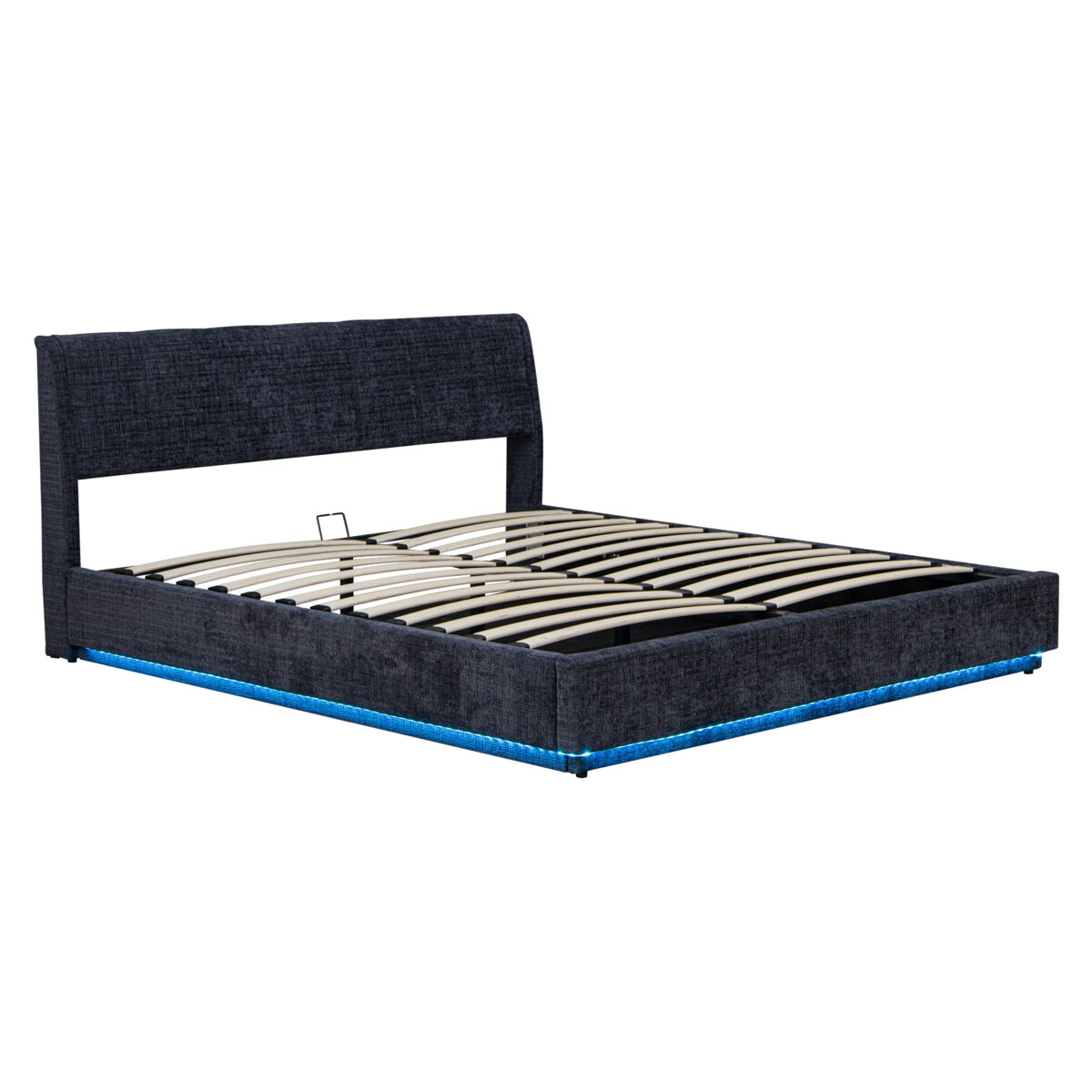 Cama tapizado led tröstiar con somier abatible lino 180x200cm - azul [en.casa]