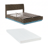 Cama estofada Tröstiar LED com base de ripas dobrável linho + colchão 160x200cm - Verde en.casa