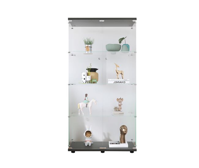 Vitrina de pie negra, ideal para exhibir objetos de colección, libros y vinos; adecuada para oficinas o salas de estar