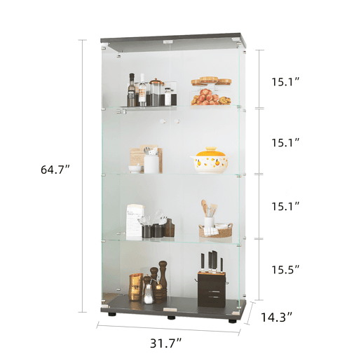 Vitrine preta de chão, ideal para exibir objetos de coleção, livros e vinhos adequada para escritórios ou salas de estar