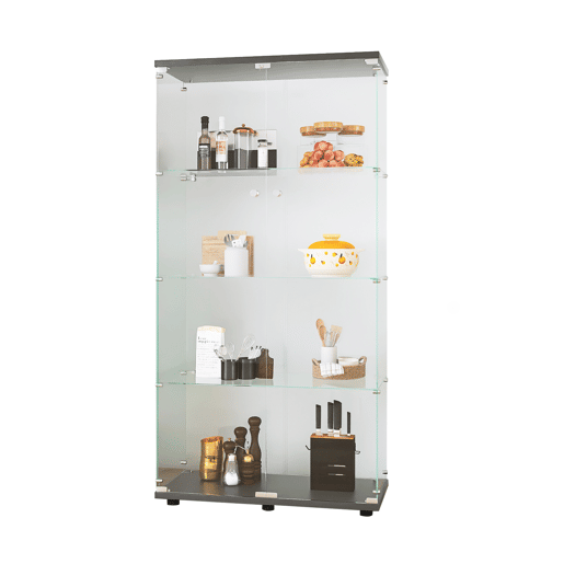 Vitrine preta de chão, ideal para exibir objetos de coleção, livros e vinhos adequada para escritórios ou salas de estar