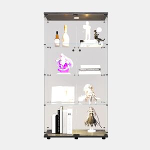 Vitrine em vidro preto com iluminação LED, 4 prateleiras, armário independente adequado para salas de estar, quartos ou escritórios.