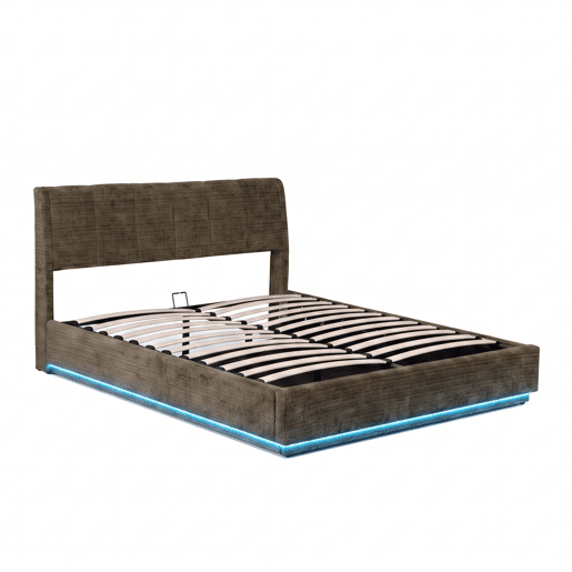 Cama estofada Tröstiar LED com base de ripas dobrável linho 160x200cm - Verde en.casa Cama estofada Tröstiar LED com base de ripas dobrável linho 160x200cm - Verde en.casa