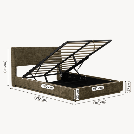 Cama estofada Tröstiar LED com base de ripas dobrável linho 160x200cm - Verde en.casa Cama estofada Tröstiar LED com base de ripas dobrável linho 160x200cm - Verde en.casa