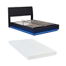 Cama estofada Tröstiar LED com base de ripas dobrável couro sintético + colchão 140x200cm - Preto en.casa
