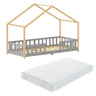 Cama de criança Treviolo forma de casa pinho + colchón 90x200 cm - Cinzento claro  Natural en.casa
