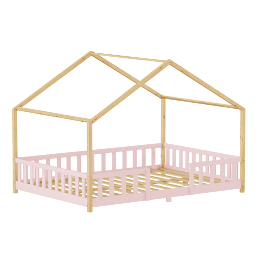 Cama de criança Treviolo forma de casa pinho 120x200 cm Rosa Natural en.casa Cama de criança Treviolo forma de casa pinho 120x200 cm Rosa Natural en.casa