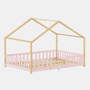 Cama de criança Treviolo forma de casa pinho 120x200 cm Rosa  Natural en.casa