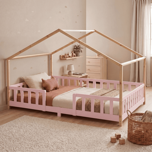 Cama de criança Treviolo forma de casa pinho 120x200 cm Rosa Natural en.casa Cama de criança Treviolo forma de casa pinho 120x200 cm Rosa Natural en.casa