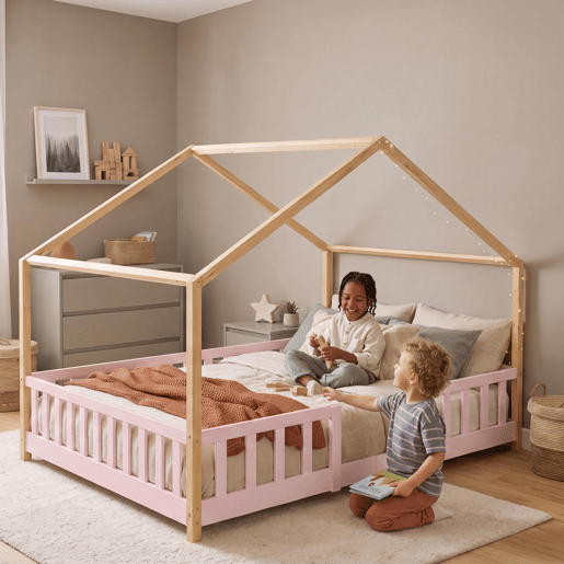 Cama de criança Treviolo forma de casa pinho 120x200 cm Rosa Natural en.casa Cama de criança Treviolo forma de casa pinho 120x200 cm Rosa Natural en.casa
