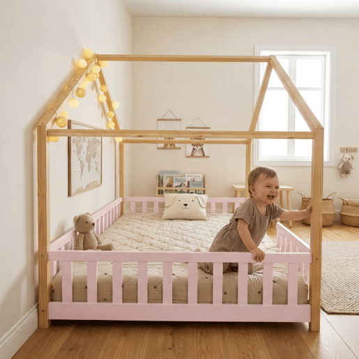 Cama de criança Treviolo forma de casa pinho 120x200 cm Rosa Natural en.casa Cama de criança Treviolo forma de casa pinho 120x200 cm Rosa Natural en.casa