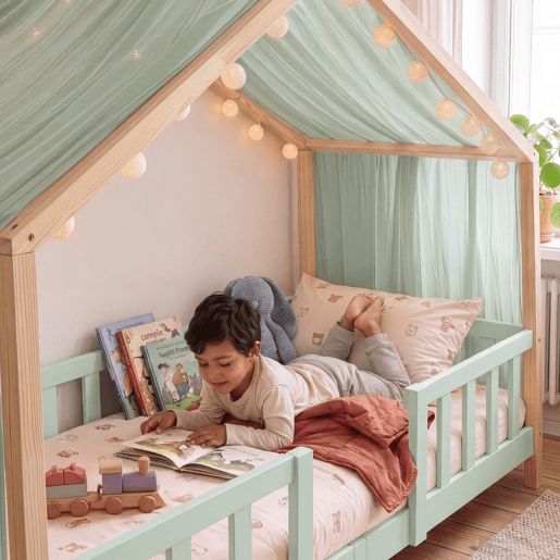 Cama de criança Treviolo forma de casa pinho + colchón 90x200 cm - Verde menta Natural en.casa Cama de criança Treviolo forma de casa pinho + colchón 90x200 cm - Verde menta Natural en.casa