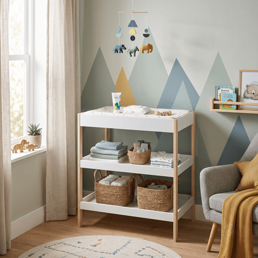 Mesa para mudar fraldas Oupilu com 2 prateleiras 91x82x53 cm Branca en.casa Mesa para mudar fraldas Oupilu com 2 prateleiras 91x82x53 cm Branca en.casa