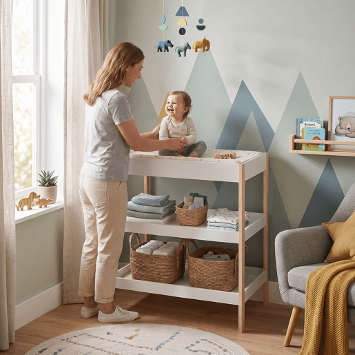 Mesa para mudar fraldas Oupilu com 2 prateleiras 91x82x53 cm Branca en.casa Mesa para mudar fraldas Oupilu com 2 prateleiras 91x82x53 cm Branca en.casa