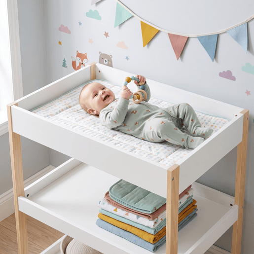 Mesa para mudar fraldas Oupilu com 2 prateleiras 91x82x53 cm Branca en.casa Mesa para mudar fraldas Oupilu com 2 prateleiras 91x82x53 cm Branca en.casa