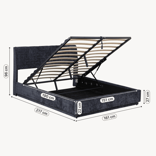 Cama estofada Tröstiar LED com base de ripas dobrável linho + colchão 160x200cm - Azul en.casa Cama estofada Tröstiar LED com base de ripas dobrável linho + colchão 160x200cm - Azul en.casa