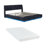 Cama estofada Tröstiar LED com base de ripas dobrável linho + colchão 180x200cm - Azul en.casa