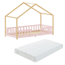 Cama de criança Treviolo forma de casa pinho + colchón 90x200 cm - Rosa  Natural en.casa
