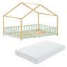 Cama de criança Treviolo forma de casa pinho + colchón 140x200 cm - Verde menta  Natural en.casa