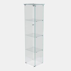 Vitrine de quatro níveis com LEDs, ideal para arrumação e exposição em salas de estar e de jantar. Cor branca.