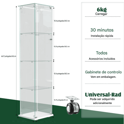 Vitrine de quatro níveis com LEDs, ideal para arrumação e exposição em salas de estar e de jantar. Cor branca. Vitrine de quatro níveis com LEDs, ideal para arrumação e exposição em salas de estar e de jantar. Cor branca.
