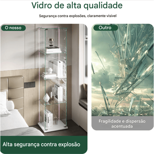 Vitrine de quatro níveis com LEDs, ideal para arrumação e exposição em salas de estar e de jantar. Cor branca. Vitrine de quatro níveis com LEDs, ideal para arrumação e exposição em salas de estar e de jantar. Cor branca.