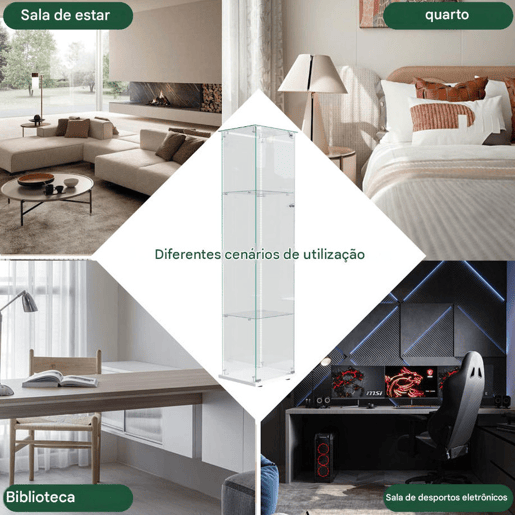 Vitrine de quatro níveis com LEDs, ideal para arrumação e exposição em salas de estar e de jantar. Cor branca. Vitrine de quatro níveis com LEDs, ideal para arrumação e exposição em salas de estar e de jantar. Cor branca.