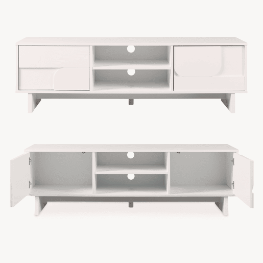 Móvel de televisão Katanshumn 2 portas 2 compartimentos abertos 150x39x45 cm Branco en.casa Móvel de televisão Katanshumn 2 portas 2 compartimentos abertos 150x39x45 cm Branco en.casa