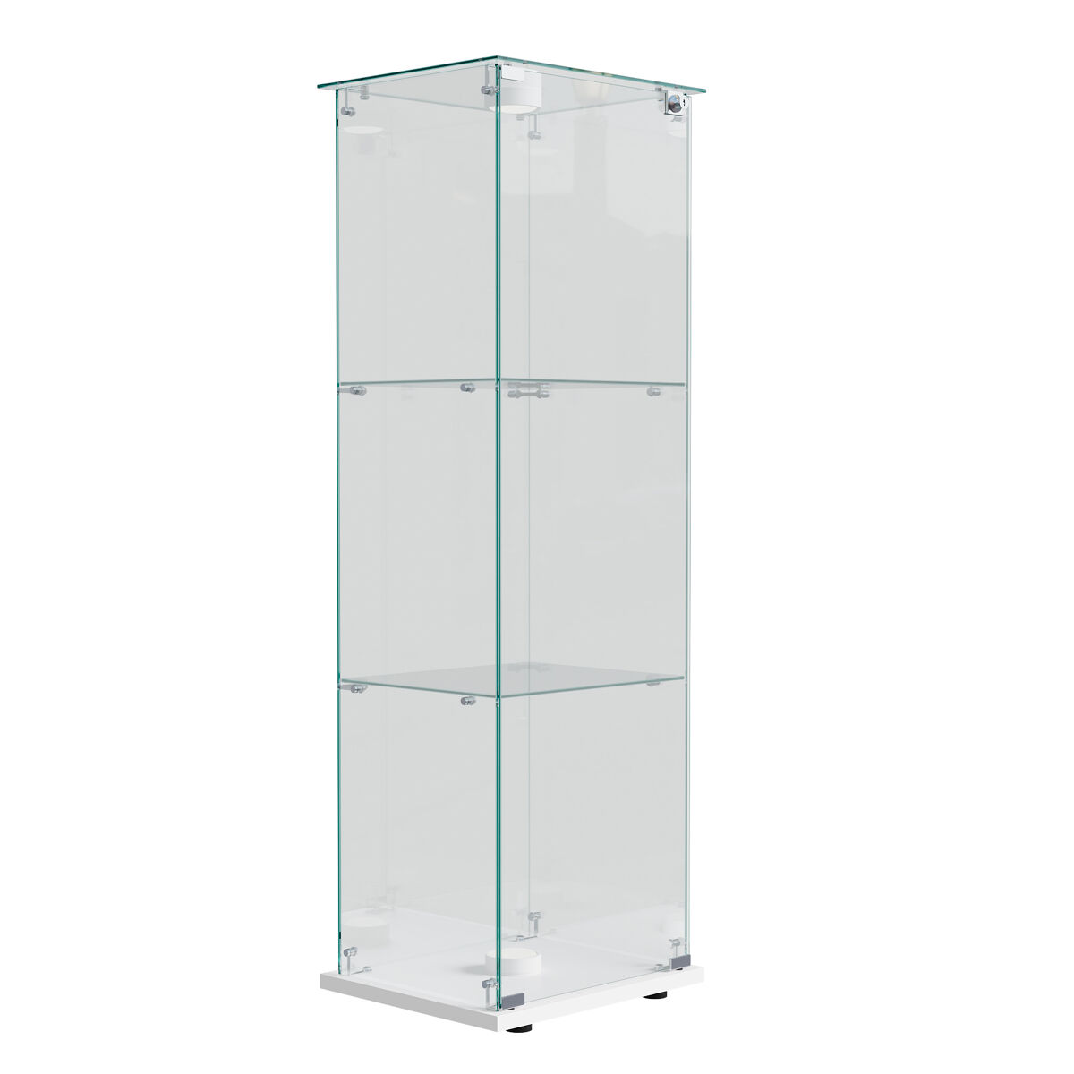 Vitrina blanca con iluminación led, 123,3 x 35 x 39,8 cm, con estantes de altura regulable; apta para salas de estar y oficinas